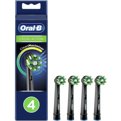 Oral-B CrossAction Toothbrush Head Black Edition with CleanMaximiser Technology, Pack of 4 Counts