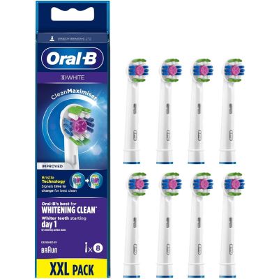 Oral-B 3D White Toothbrush Head with CleanMaximiser Technology, Pack of 8 Counts