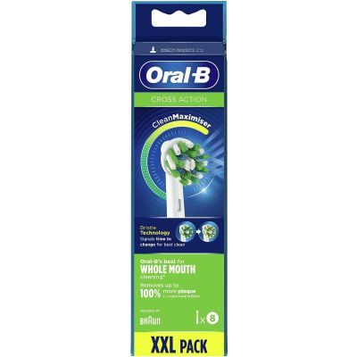 Oral-B CrossAction Toothbrush Head with CleanMaximiser Technology, Pack of 8 Counts